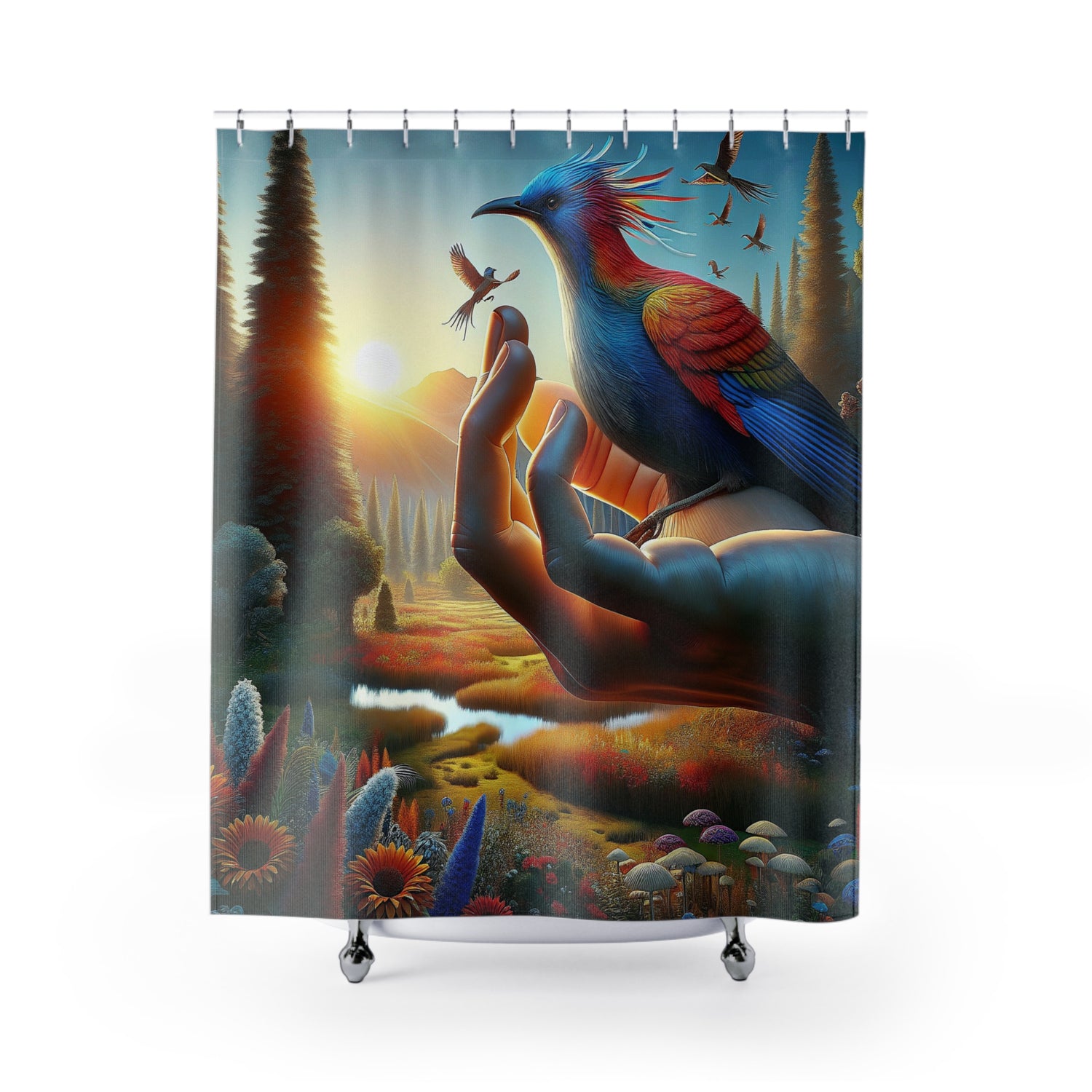 Bird In Hand Shower Curtains