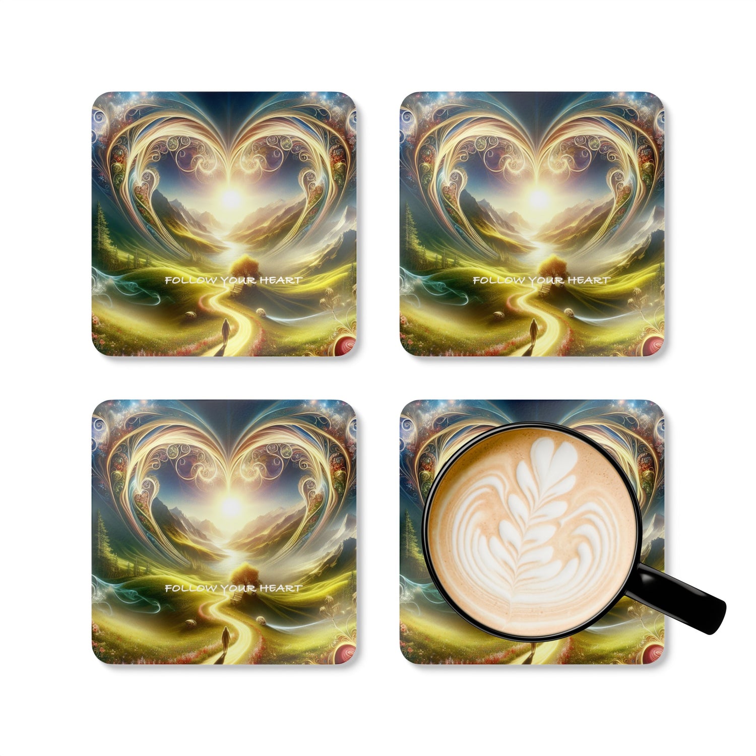 Suivez votre cœur Corkwood Coaster Set de 4