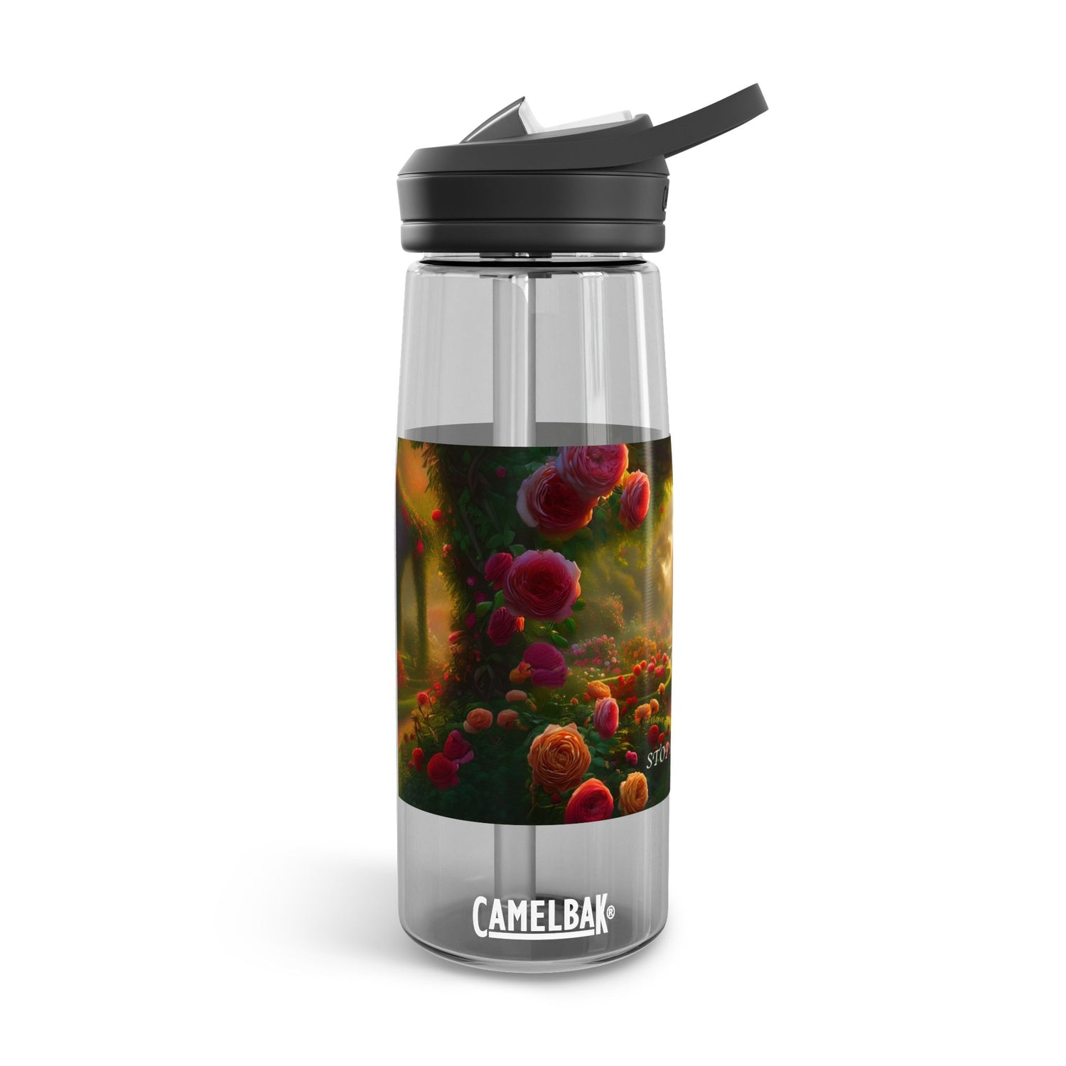 Stop and Smell the Roses 25oz Clear Water Bottle, Road Trip Water Retainer