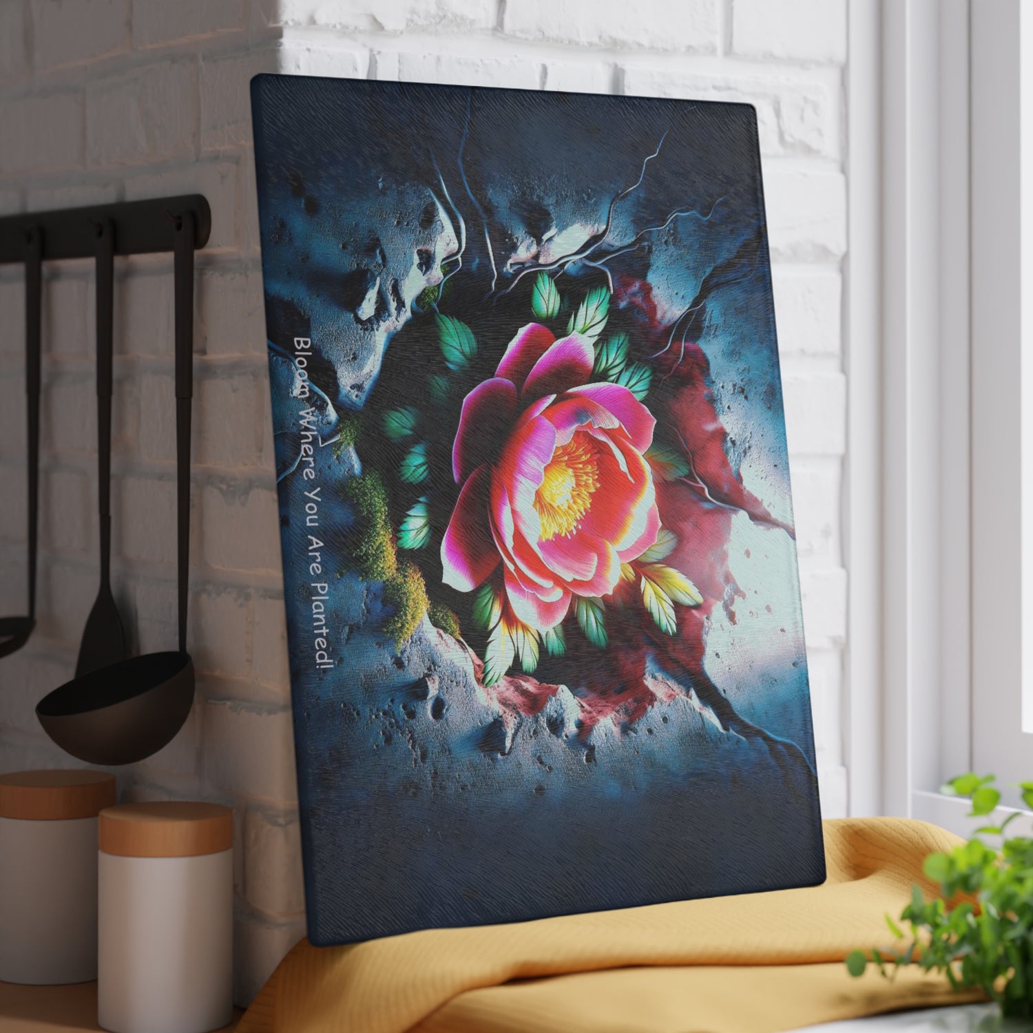 Bloom Where You Are Planted Glass Cutting Board