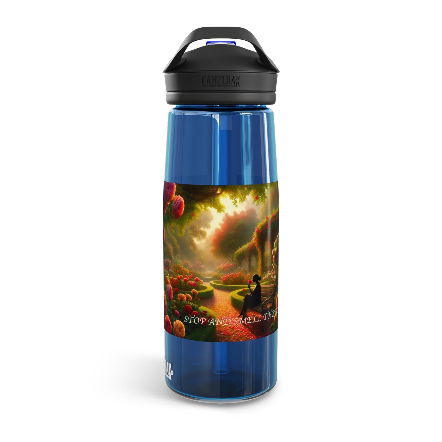 Stop and Smell the Roses 25oz Clear Water Bottle, Road Trip Water Retainer