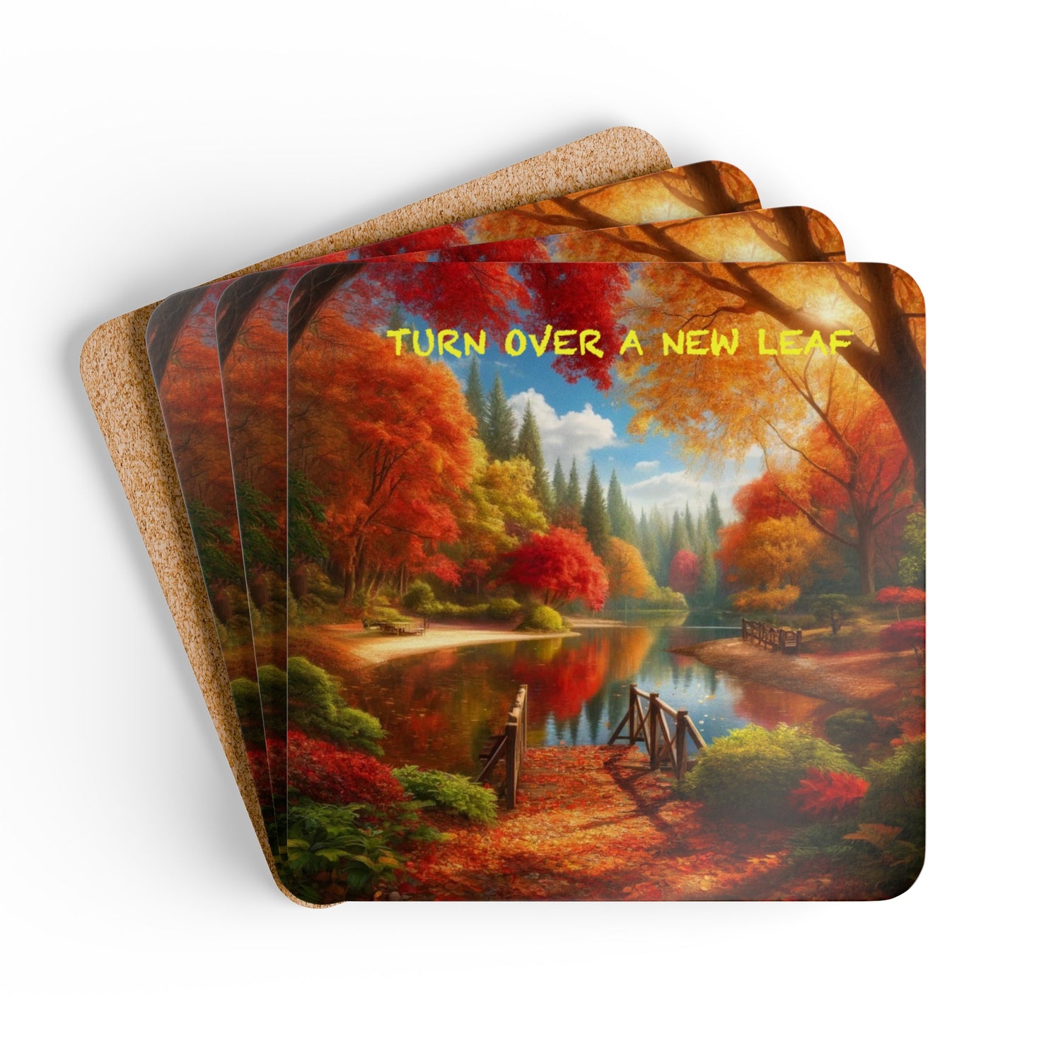 Turn Over A New Leaf Corkwood Coaster Set of 4