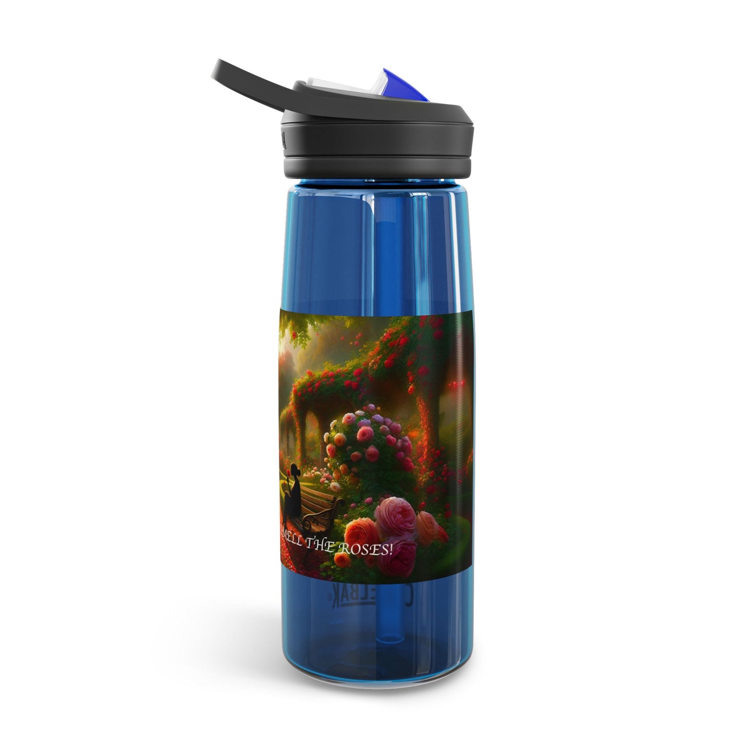 Stop and Smell the Roses 25oz Clear Water Bottle, Road Trip Water Retainer