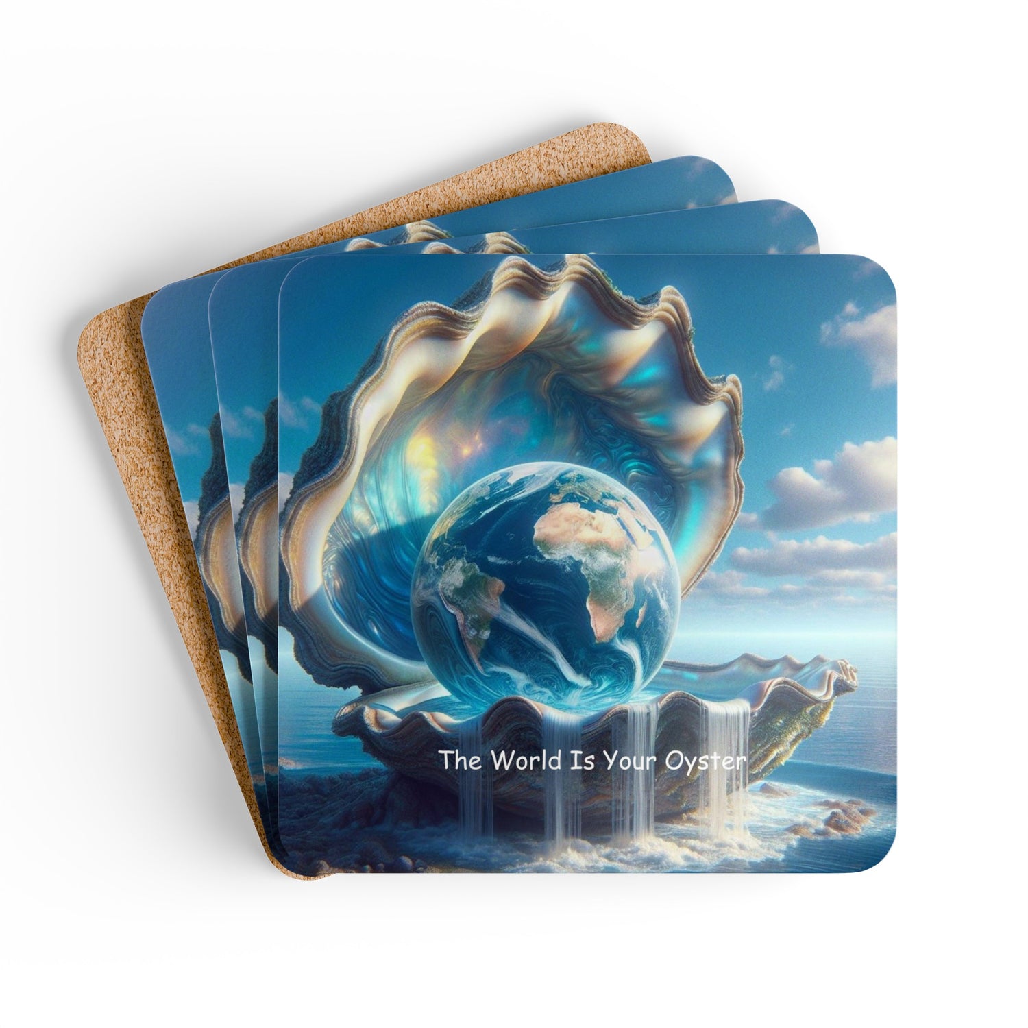 The World Is Your Oyster Corkwood Coaster Set of 4