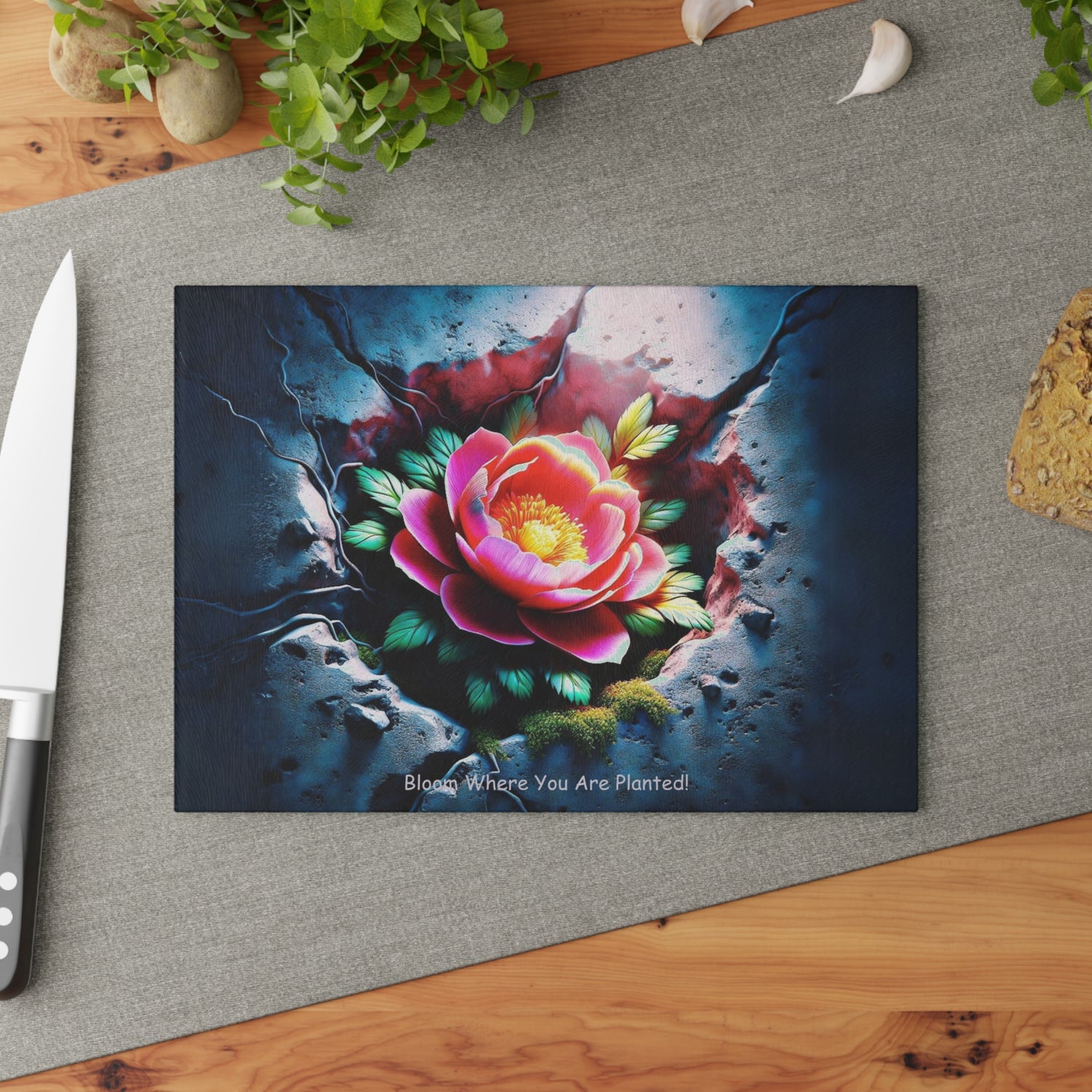 Bloom Where You Are Planted Glass Cutting Board