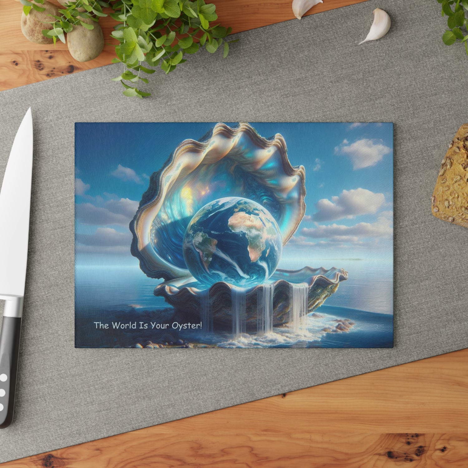 The World Is Your Oyster Glass Cutting Board