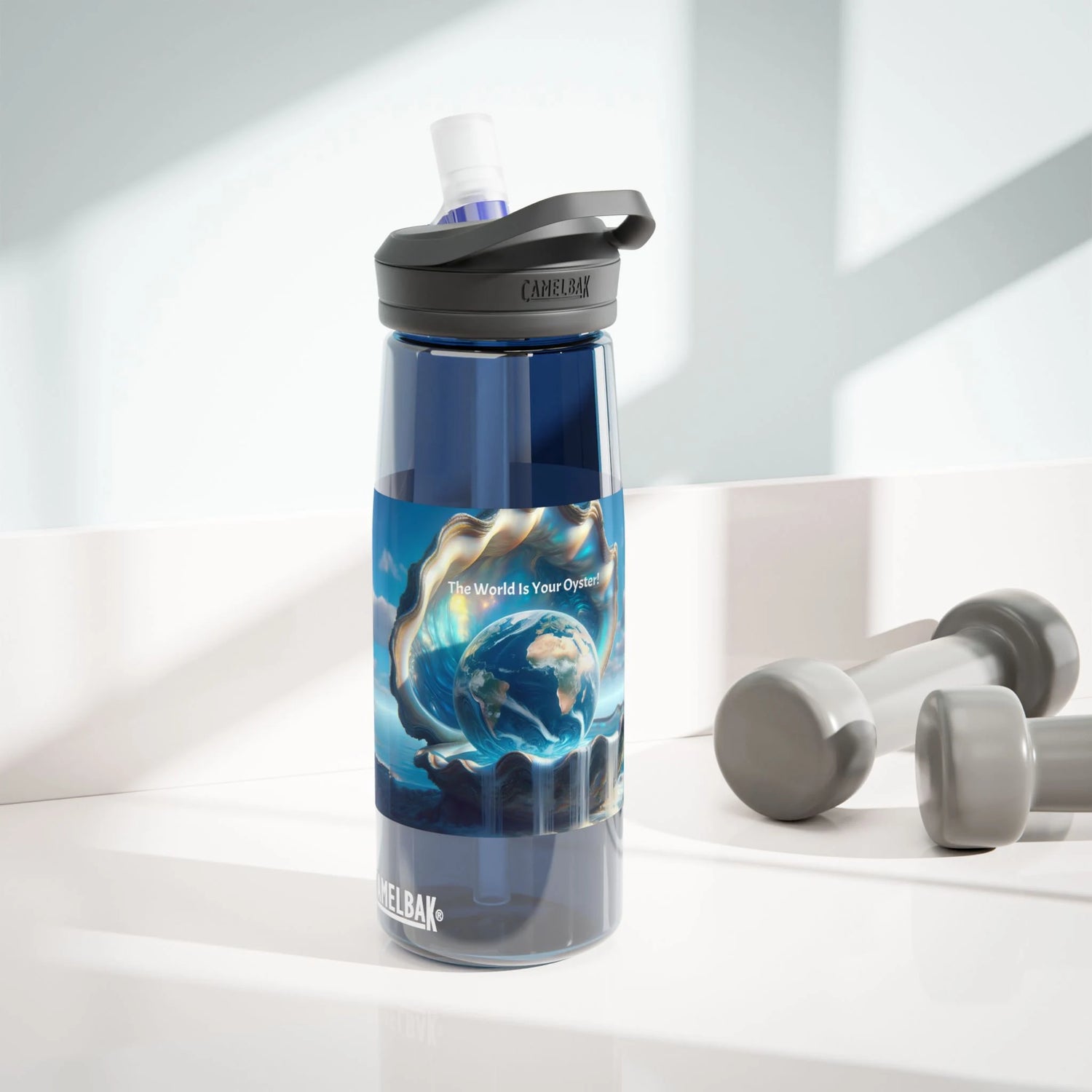 The world is your Oyster 25oz Transparent Water Bottle